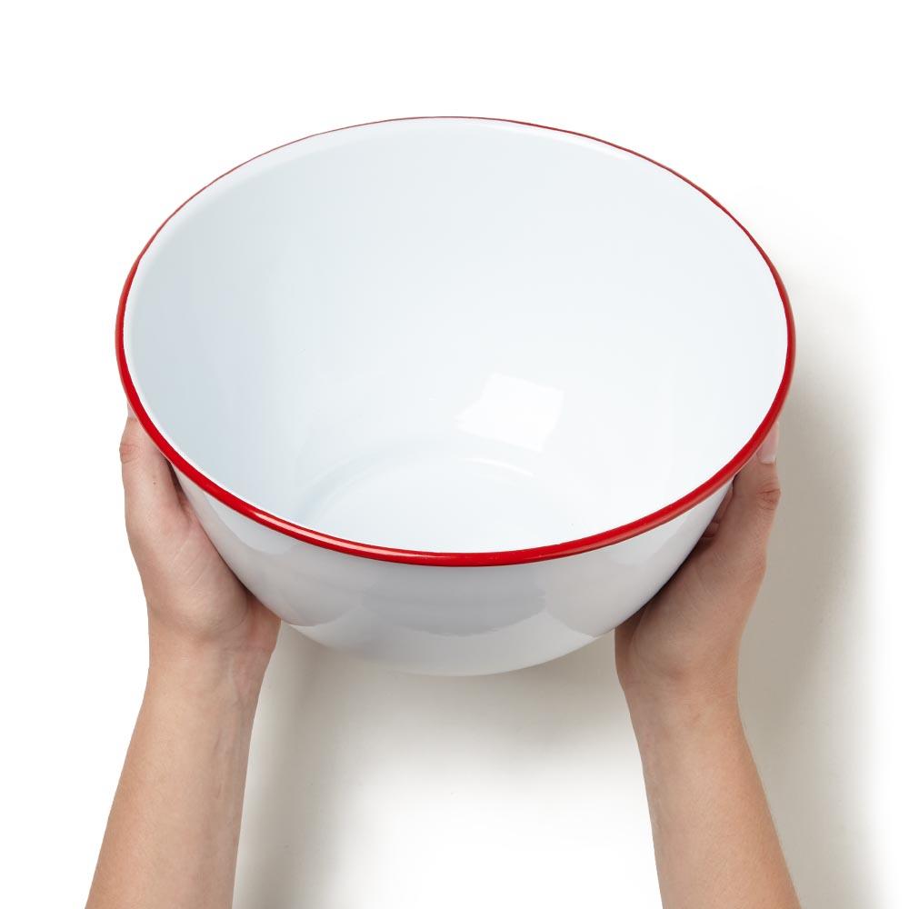 Red Rim Large Enamelware Serving Bowl