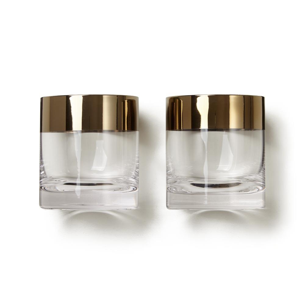 Bronze Rimmed Crystal Rocks Glasses, Set of 2